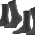 Esprit Basic Pure kadın çorabı, 2'li paket, %91 pamuk, 2 çift, farklı renkler, beden 35-42 - yuvarlak kenarlı ikili paket halinde ince örgü çorap Grau (Anthracite Melange 3080) 39-42