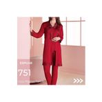 Espuar Kadın Bordo Renk Penye Pamuklu Rahat 3 Parça Hamile Lohusa Pijama Takımı