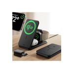 ESR 3 In 1 15W Seyahat Şarj Standı iPhone + Airpods + Apple Watch Magsafe Deri Halolock Qi2 Siyah