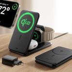 ESR 3 In 1 25W iPhone + Airpods + Apple Watch Magsafe Deri Seyahat Şarj Standı Halolock Qi2 Siyah ( Apple Mfm Lisans ) + ( 20W Şarj Adaptör ile Gelir )