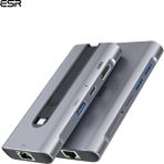ESR 8-in-1 USB-C Hub: 4K HDMI, Gigabit Ethernet (RJ45), 100W PD Şarj ve Yüksek Hızlı Veri Aktarımı - Açık Gri