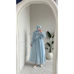 Esra Butik Bebe Mavisi Fırfır Detaylı Kuşaklı Astarlı Tensel Tesettür Elbise - 40