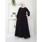 Esra Butik Siyah Medine Ipeği Robalı Uzun Elbise 140 cm Şık Tesettür Elbise