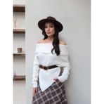 Esra Helvacı Açık Omuz Asimetrik Kazak - Krem - Standart