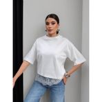 Esra Helvacı Etek Ucu Dantel Oversize Tshirt - Beyaz - M