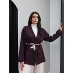 Esra Helvacı Fular Kemerli Ceket - Mürdüm