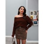 Esra Helvacı Leo Desenli Kahve Mini Gabardin Etek S Beden 41 cm Boy 35 cm Bel Pamuk Kumaş