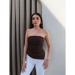 Esra Helvacı Straplez Asimetrik Bluz - Kahverengi