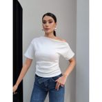 Esra Helvacı Tek Omuz Yan Büzgülü Bluz - Beyaz