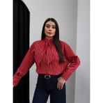 Esra Helvacı Yaka Fular Çizgili Gömlek - Kırmızı