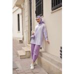 ESRA KEKÜLLÜOĞLU Kadın Poplin Yan Lila Çizgili Gömlek-Beyaz