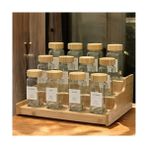 Esranın Dünyası 12’li Bambu Kapaklı Kare Formlu Cam Baharatlık Seti 120 ml / 16 Adet Etiket Hediye