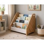 Esranın Dünyası 3 Raflı Kapaklı Ahşap Kitaplık, Montessori Tarzı