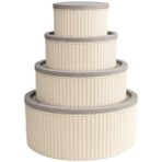 Esranın Dünyası 4 Lü Yuvarlak Saklama Kabı Seti Çizgili Desenli Bpa Içermez 3 Lt 1.8 Lt 1 Lt 0,55 Lt Buzdolabı Düzenleyici Mikrodalga ve Derin Dondurucu Uyumlu Bpa Içermez Sağlıklı Erzak Kabı (Krem Yuvarlak 4 Lü Set)