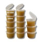 Esranın Dünyası 50 Adet Sızdırmaz Mini Saklama Kabı 120 ml – Buzluk Kabı, Et Suyu, Kemik Suyu, Sos ve Püre Saklama Kabı, Kapaklı Küçük Gıda Saklama Kabı, Derin Dondurucu Uyumlu Porsiyonluk Kap Seti