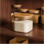 Esranın Dünyası 600 ml Bambu Kapaklı Cam Kavanoz - Kaşıklı Tasarım, Vakumlu Kapak