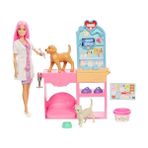 Esranın Dünyası Barbie'nin Veteriner Kliniği Oyun Seti, Pembe Saçlı Bebek, Veteriner Eşyaları ve Alçıyla Bandaj Hazırlama Hamuru Dahil 10'dan Fazla Aksesuar, JFX93