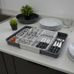Esranın Dünyası Deconox Çekmece Içi Sürgülü Çatal Kaşık ve Bıçaklık Organizeri - Genişleyebilir Modüler Mutfak Düzenleyici (Açık 55 Cm, Kapalı 34 Cm) - Açık Gri ve Antrasit Renk