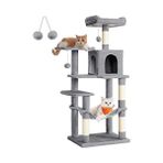 Esranın Dünyası Feandrea PCT161W01 Tırmalama Ağacı, 143 cm Yüksekliğinde, Kedi Ağacı, Çok Katlı Kedi Evi, 4 Tırmalama Sütunu, 2 Platform, Hamak, Mağara, Açık Gri
