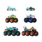 Esranın Dünyası Hot Wheels Oyuncak Arabalar ve Monster Trucks, Köpek Balığı ve Dinozor Çoklu Paketi, 2 Büyük Tır, 1:64 Ölçekli 2 Monster Trucks ve 1:64 Ölçekli 2 Hot Wheels Araç, JGD68