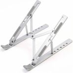 Esranın Dünyası Mallart® Full Alüminyum Katlanabilir Laptop Standı - Taşınabilir Dizüstü Bilgisayar Yükseltici, 6 Kademeli Ergonomik Yükseklik Ayarlı Gümüş Notebook Tutucu