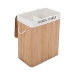 Esranın Dünyası Songmıcs Bambu Çamaşır Sepeti, 100 L Çamaşır Ayırıcı, 2 Bölmeli, Çıkarılabilir Çamaşır Torbalı Katlanabilir Çamaşır Sepeti, Dikdörtgen Çamaşır Kutusu, 52 x 63 x 32 Cm, Doğal Renk, LCB64Y