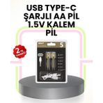 Esranın Dünyası Tekrar Şarj Edilebilir Aa USB Type-C Pil | 1000+ Döngü | 1.5V Sabit Voltaj