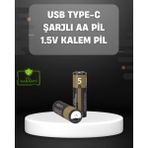 Esranın Dünyası USB Type-C Girişli Şarjlı Aa Lityum Pil | 1.5V Sabit Çıkış | 3200MWH (2'li Paket) -Esra'nın Dünyası