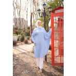 Esre Store 4503 - J-7 - Keten Uzun Tunik Mavi