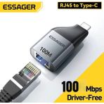 Essager 100 Mbps Type-C To RJ45 Dönüştürücü Type-C Giriş Ethernet Dönüştürücü RJ45 Dönüştürücü Çevirici Orjinal Sağlam