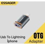 Essager İphone Lightning To Usb 3.0 A 480Mbps Hızlı Çevirici Dönüştürücü CE/FC/ROHS Lisanslı Adaptör Yeni Tip Led Işık Orjinal Metal Yeni Nesil Son Teknoloji - Gri