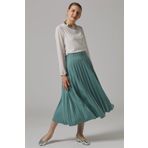 Essah Moda Kadın Mint Yeşil Piliseli Uzun Etek - Me000315