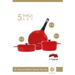 Esse Döküm Tencere Tava Seti 5 Parça 3X Titanyum 26cm Tava 26cm Kısa 22cm Derin