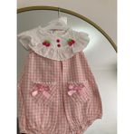 Esse Rstm Butik Kirazlı Ekoseli Bandanalı Poplin Kumaş Bebek Tulumu - Standart - Pembe - Fusya