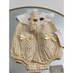 Esse Rstm Butik Kirazlı Ekoseli Bandanalı Poplin Kumaş Bebek Tulumu - Standart - Sarı