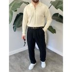 Essenza Erkek Fitilli Yarım Fermuarlı Polo Yaka Triko Kazak - Ekru - XL