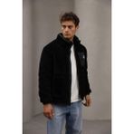 Essenza Unisex Oversize Peluş Mont Ceket Kalın Polar Dokulu Cepli Siyah Tasarım