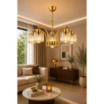 ESSLİGHT Venice 5’li Eskitme Kristal Taşlı Salon Mutfak Yatak Odası Avizesi