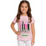 Essu Kız Çocuk Free Spirit Yazı Desenli Pudra Renk Kısa Kol Tişört - 8 Yaş