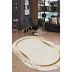 ESTA HALI Gold Detay Şeritli Dijital Baskılı Oval Halı (Makinada Yıkanabilir Dot/keçe Taban) - Esta1092