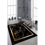 ESTA HALI Siyah-gold Mermer Desenli Halı (makinada Yıkanabilir Kaymaz Dot Taban) - Esta1366