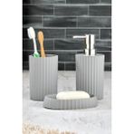 Este 3 Parça Yuvarlak Lavabo Banyo Seti - Sıvı Sabunluk Katı Sabunluk Diş Fırçası - Gri