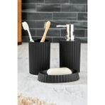 Este 3 Parça Yuvarlak Lavabo Banyo Seti - Sıvı Sabunluk Katı Sabunluk Diş Fırçası - Siyah