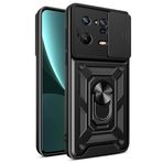 ESTH® Xiaomi 13 Pro için Kılıf, Sürgülü Kamera Kapağıyla, Askeri Sınıf Darbeye Dayanıklı Koruyucu Kılıf, Döndürülebilir Metal Halka Dayanaklı [Manyetik Araç Montajını Destekler], Siyah