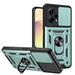 ESTH® Xiaomi Poco F5 5G için kılıf, Slide Camera Cover [kamera koruması] [halka standı] [manyetik araç tutucu ile uyumlu] darbeye dayanıklı cep telefonu kılıfı, yeşil