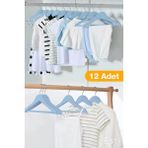 Esti 12 Adet - Ahşap Görünümlü Çocuk ve Bebek Elbise ,kıyafet Askısı - Mavi