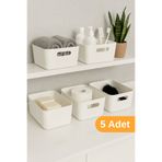 ESTİ 5 Adet - 4 Lt Beyaz Plastik Organizer Kutu | Banyo Havlu Şampuan Düzenleyici
