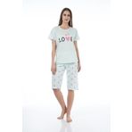 Estiva 22064 Kadın Kalpli Viskon Kısa Kollu Kaprili Pijama Takımı