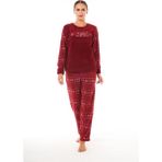 Estiva Desenli Günlük Peluş Polar Bayan Pijama Takım Bordo S