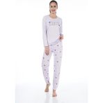 Estiva Desenli Uzun Kol Viskon Bayan Pijama Takım Lila S